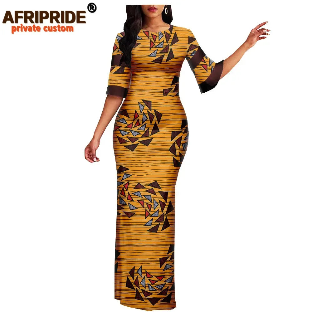 Women`s African Print Half Sleeve Dashiki Maxi Bodycon Dress Dashiki Ankara Party Dresses for Women Wax Batik AFRIPRIDE A1925049