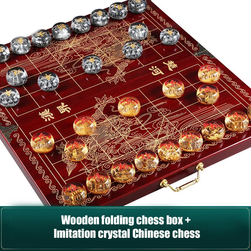 Chinese Chess Set Luxury Table Board Games Artificial Crystal Engraving Chess Family Party Children Adult Collect Birthday Gift