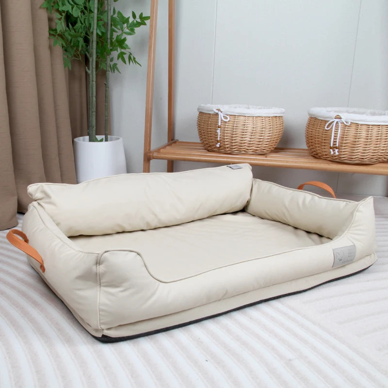Large Dog Bed Leather Soft Plush Donut Snuggly Warm Cozy Pet Mat for Small to Extra Extra Large Dogs Rectangle Shape