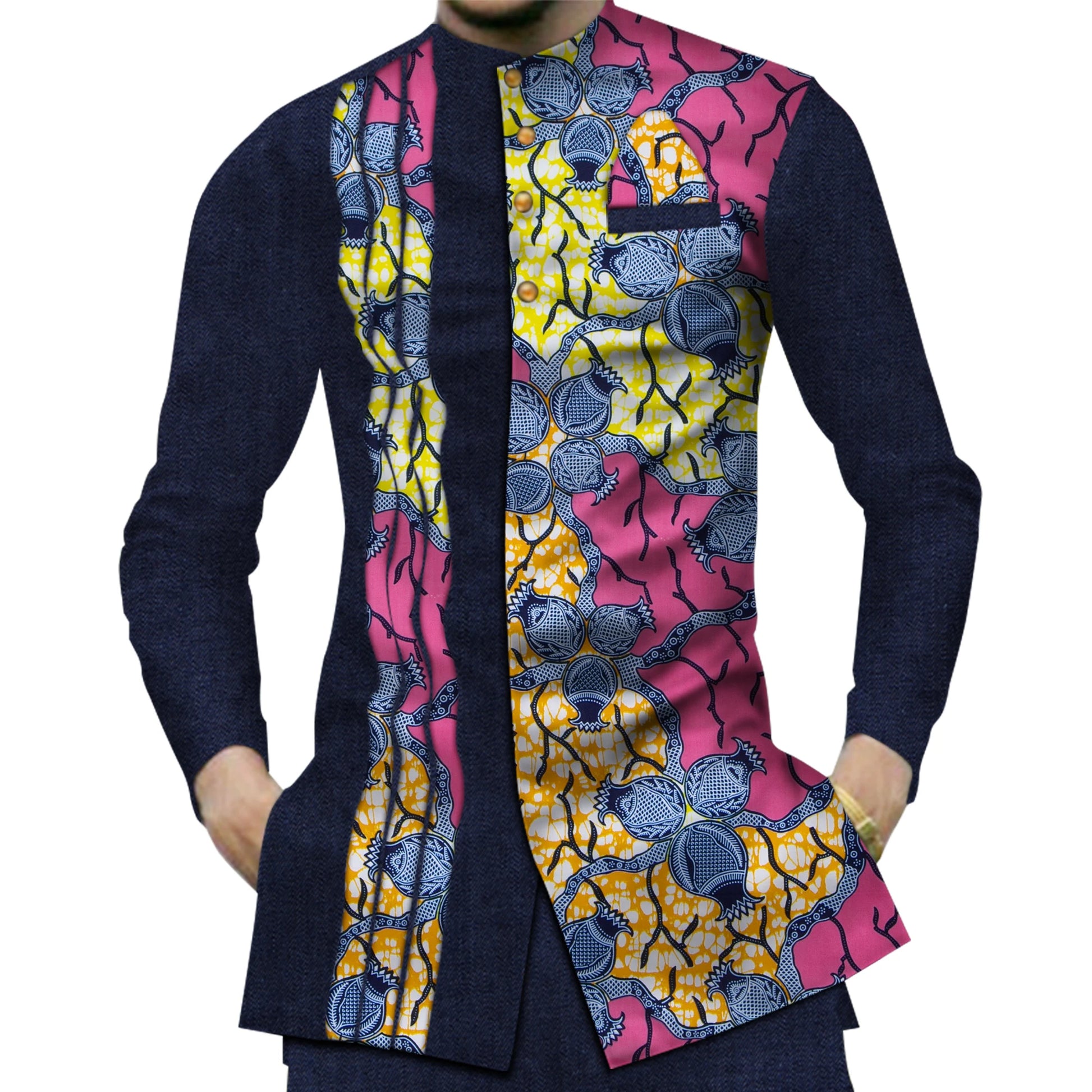 Casual 100% Cotton Mens African Clothing Dashiki Patchwork Print Shirt Tops Bazin Riche Traditional African Clothes WYN380