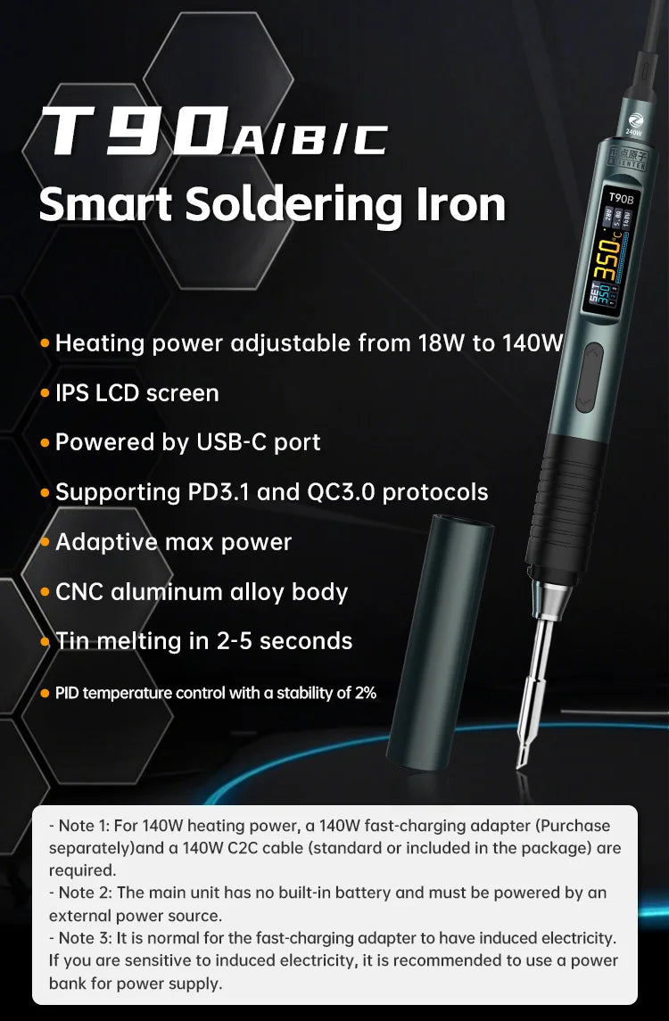 ALIENTEK T90 Smart Soldering Iron PD 140W Adjustable Temperature DC 28V 80-450℃ Welding Solder Station Kit C245 C210 T65 Tools