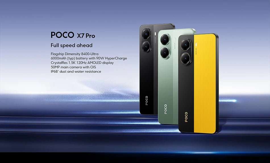 POCO X7 Pro Global Version Mobile Phone 6000mAh Battery 90W HyperCharge Dimensity 8400-Ultra 120Hz 1.5K display IP68 NFC