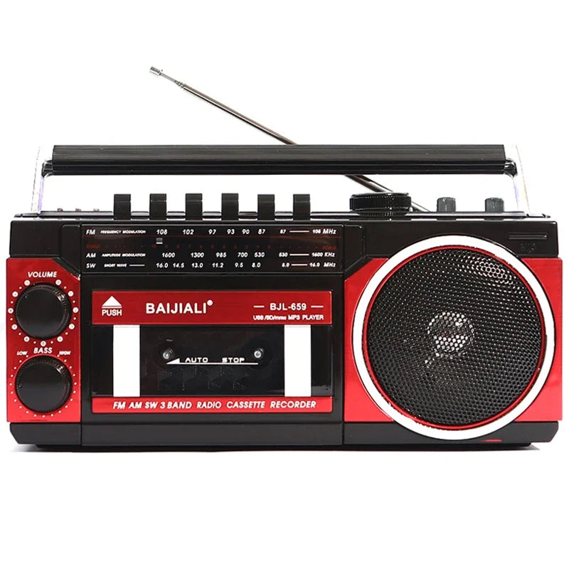 Portable Vintage Retro USB AM/FM/SW Multiband Radio Stereo Wireless Bluetooth Boombox Mp3 Audio Cassette Tape Player Recorder