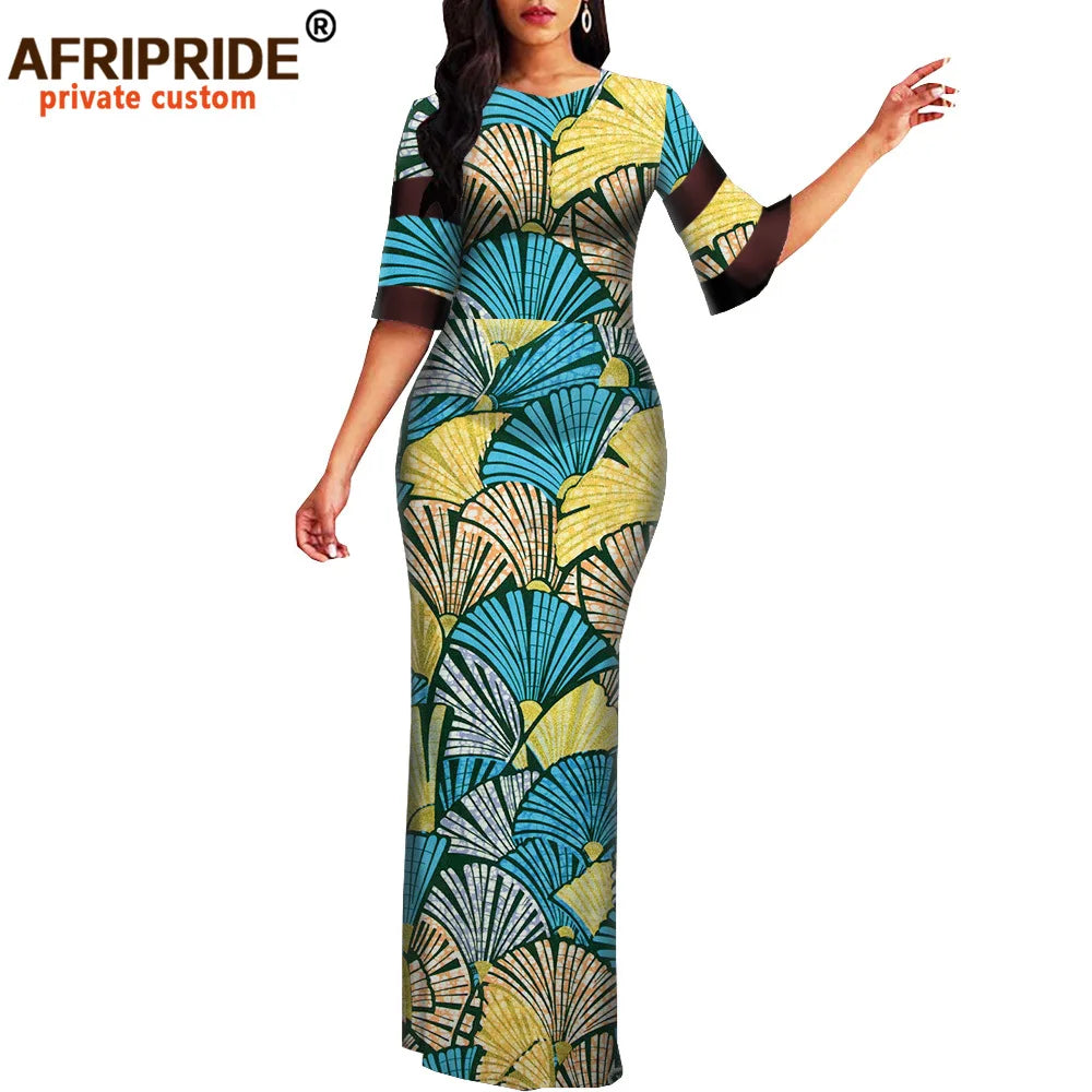 Women`s African Print Half Sleeve Dashiki Maxi Bodycon Dress Dashiki Ankara Party Dresses for Women Wax Batik AFRIPRIDE A1925049