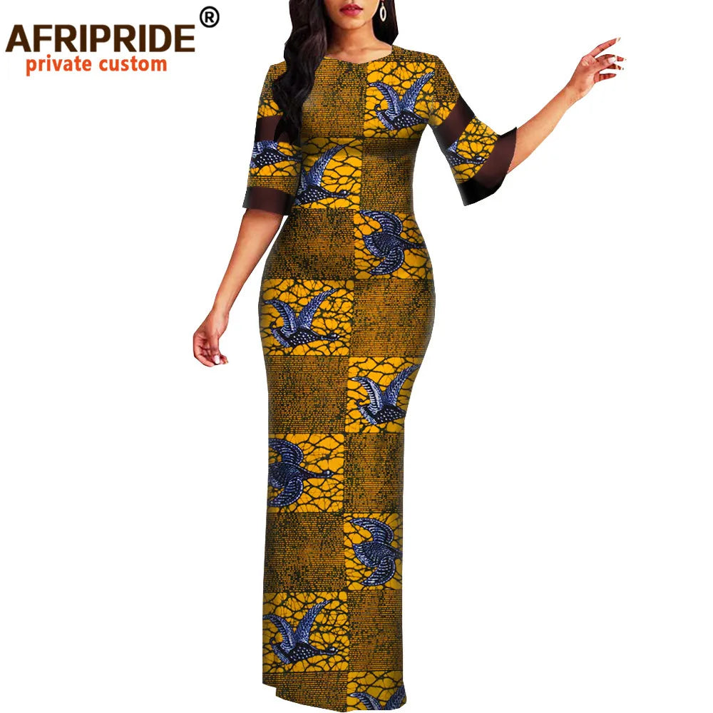 Women`s African Print Half Sleeve Dashiki Maxi Bodycon Dress Dashiki Ankara Party Dresses for Women Wax Batik AFRIPRIDE A1925049