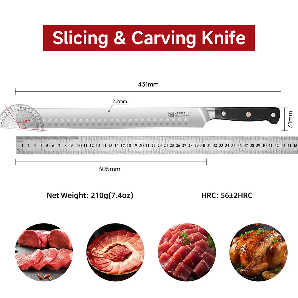 KEEMAKE Brisket Knife 12 Inch Carving Slicing Knife for Meat Stainless Steel Kitchen Knife for BBQ Roasts Ribs Turkey Ham
