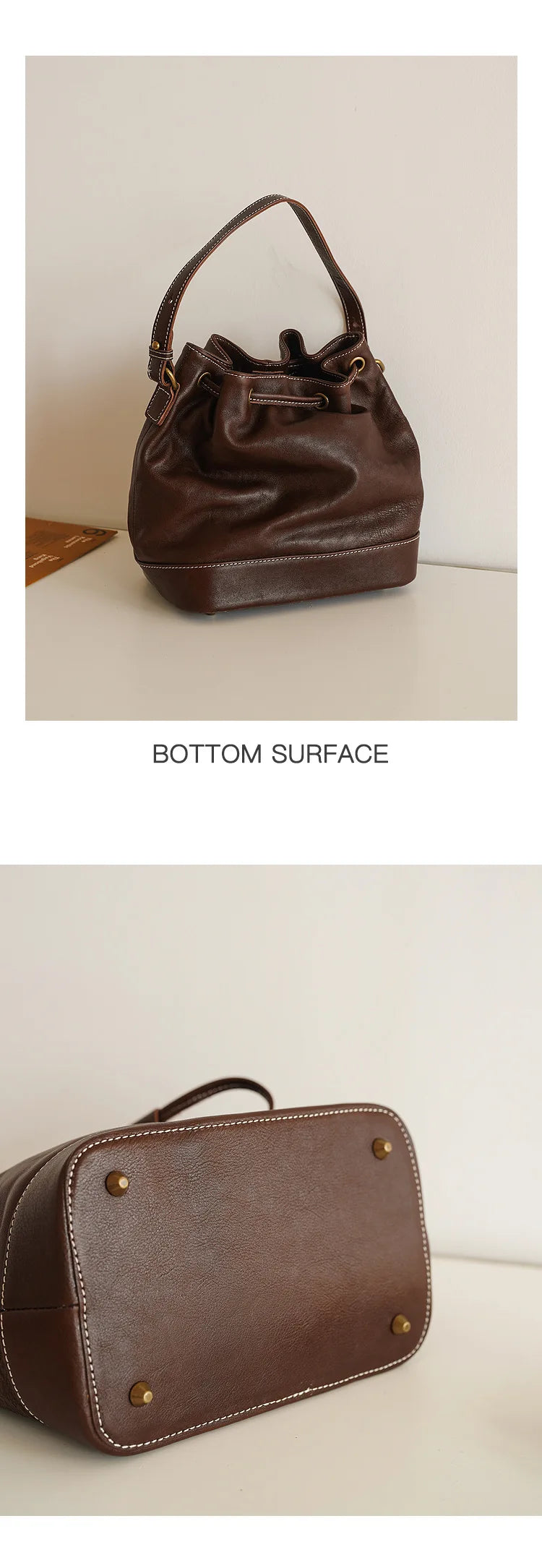 Leather Bucket Bags and Drawstring Crossbody Purse for Women Medium Tote