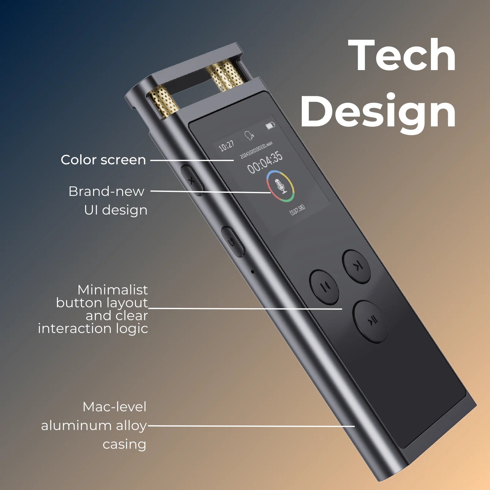 AI Voice Recorder transcription, Translation, Summary, Mind Mapping, Voice Activation 64GB Aluminum Dictaphone [AI Version]