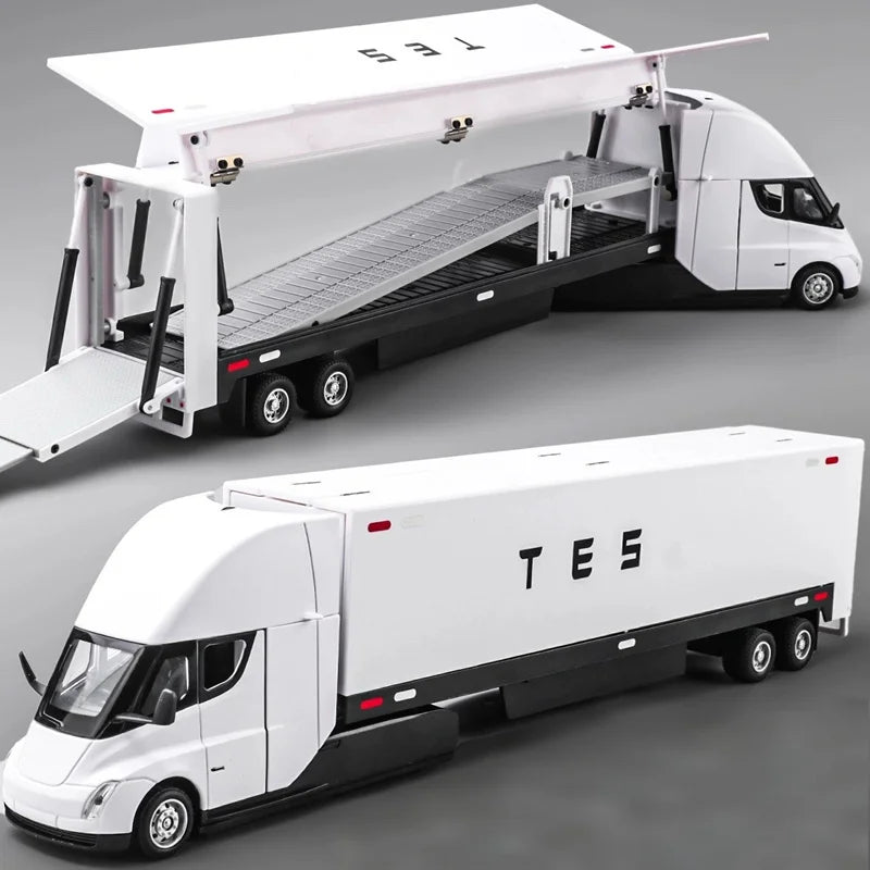 1:32 Semi Alloy Electric Semi Trailer Truck Head Car Model Diecast Container Transport Truck Vehicles Car Model Sound Light Toys
