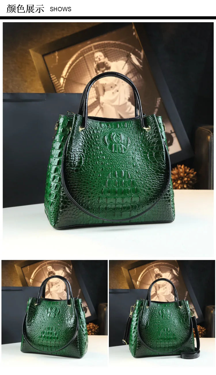 New Tote Bag for Women Crocodile Print Textured Bucket Bag Retro Shoulder Bag Fashion Handbag
