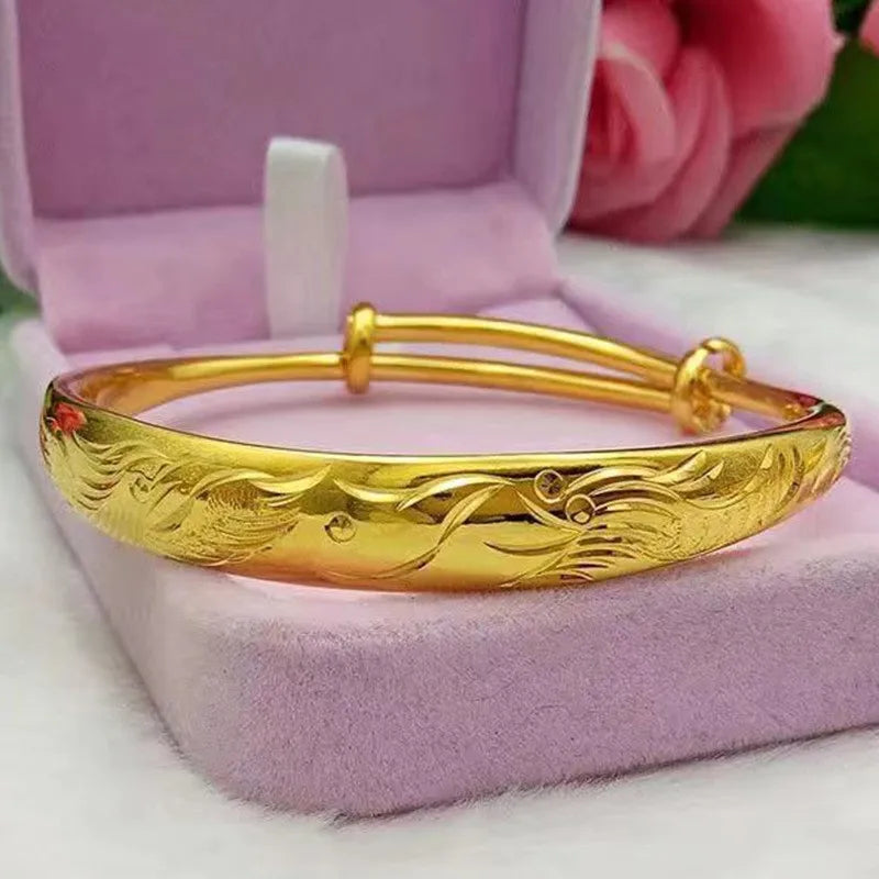 24k Gold 9999 Round Star Bracelet Gold Push-pull Star Imitation Gold Bracelet Hand Decoration Fine Jewelry Bangles