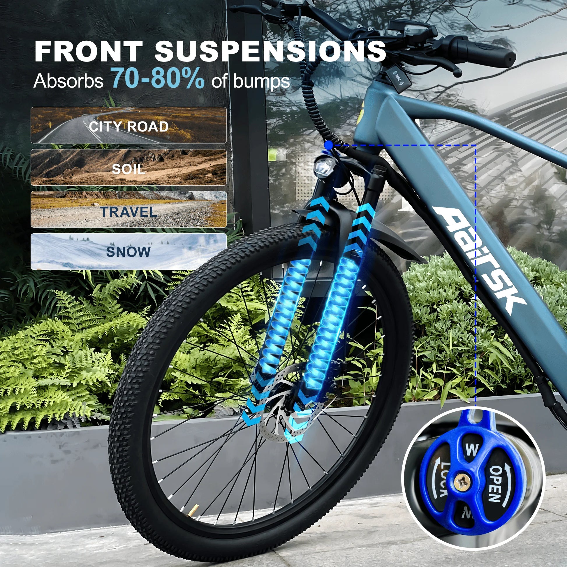 26'' Electric Bike for Adults,750W Peak Motor Mountain Ebike,25MPH Up to 40Miles,7-Speed,Shock Absorbers,Commuter E-Bike