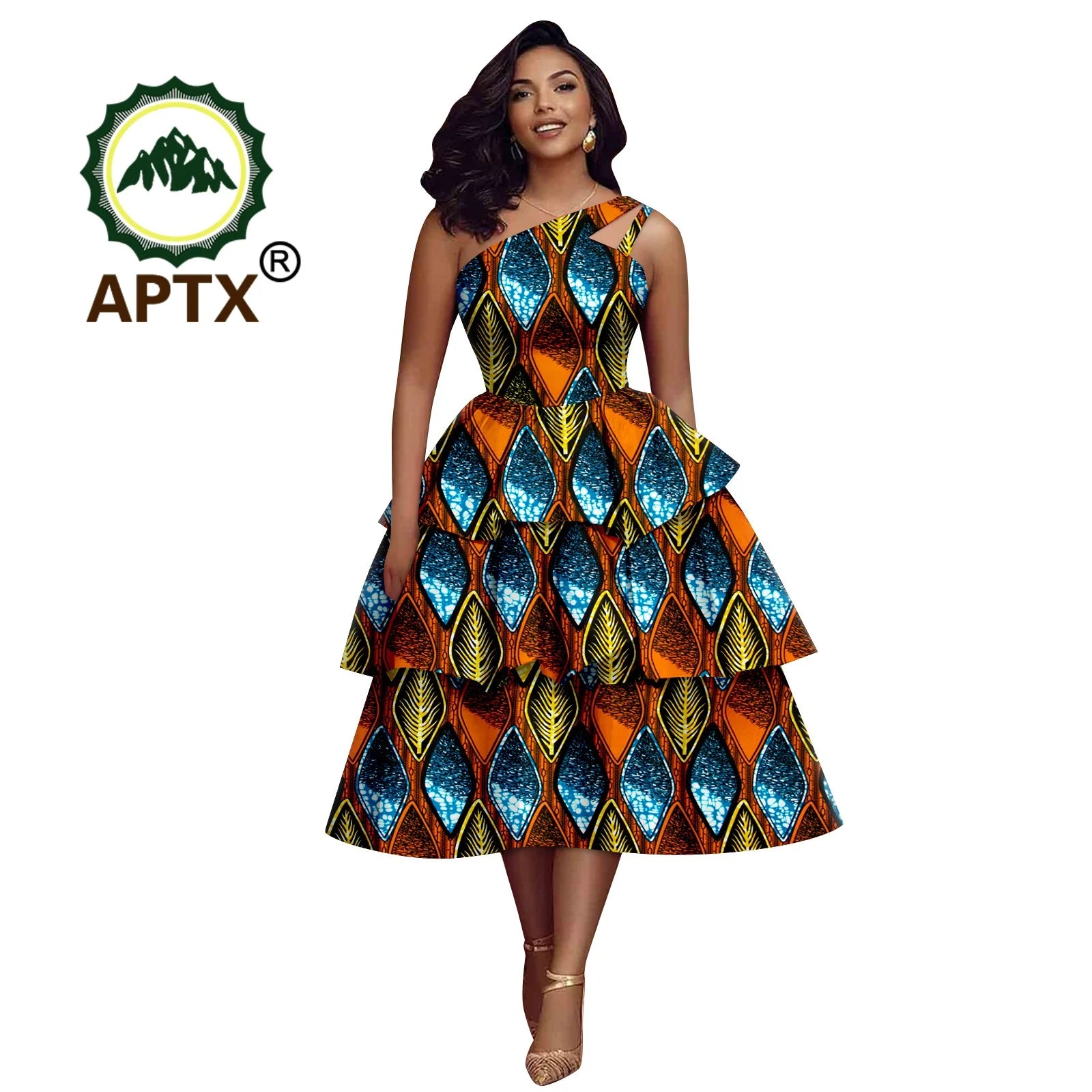 African Dress for Women Ankara Print Skew Collar Sleeveless Mid-Calf Cascading Dress Dashiki Elegant fashion Casual Party Dress
