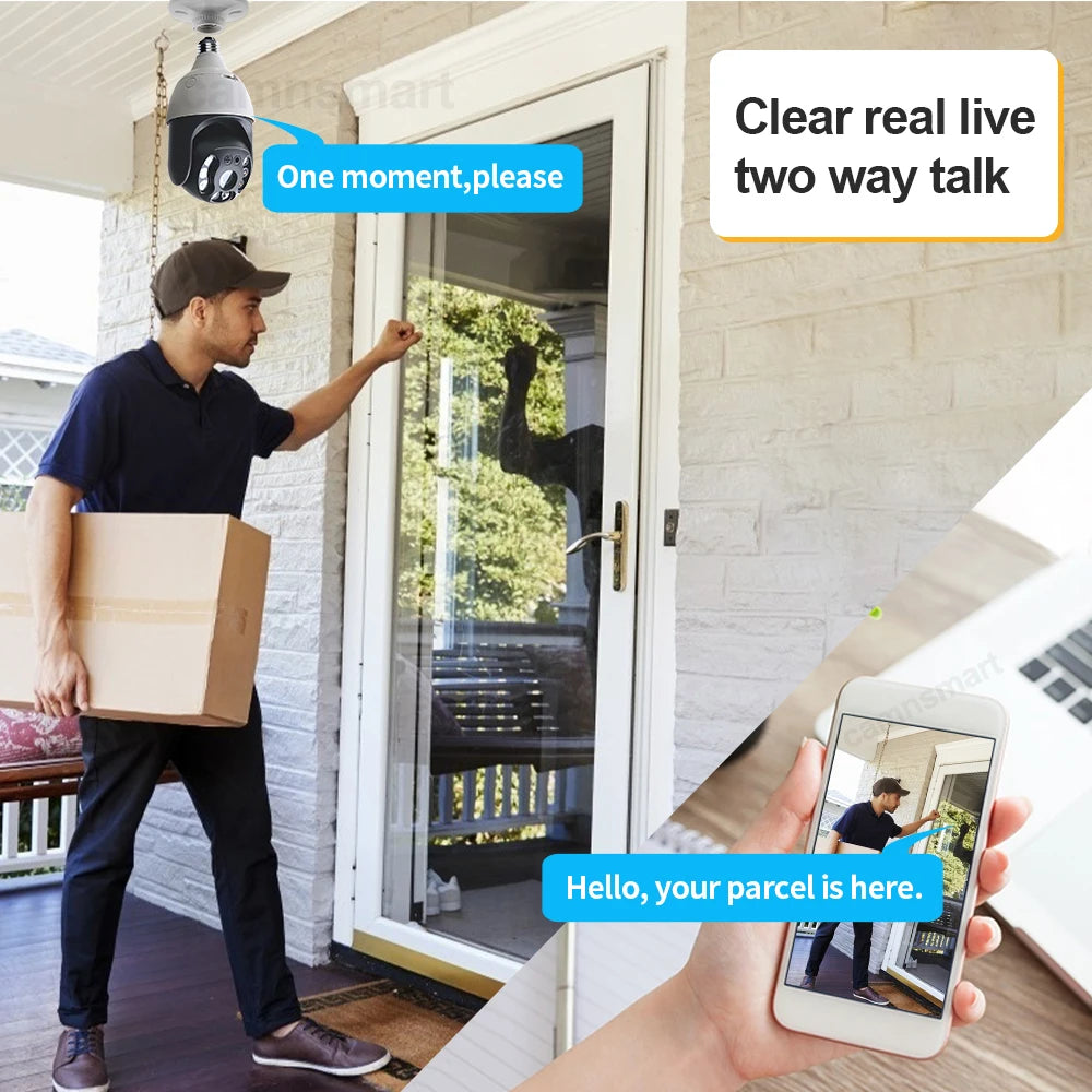Ultra 6MP Outdoor Wireless WIFI Camera E27 Bulb Type for Smart Home Tuya APP IP66 Waterproof Auto Track Motion Detection
