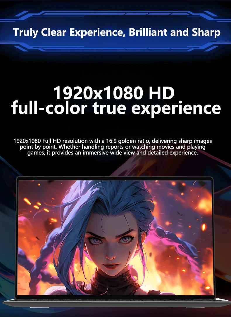 LENO 14.1"Ultra Slim Laptop Windows11 16GB 2TB SSD Gamer Notebook Intel 4405U 1920*1080 Display Office Study Gaming Computer PC