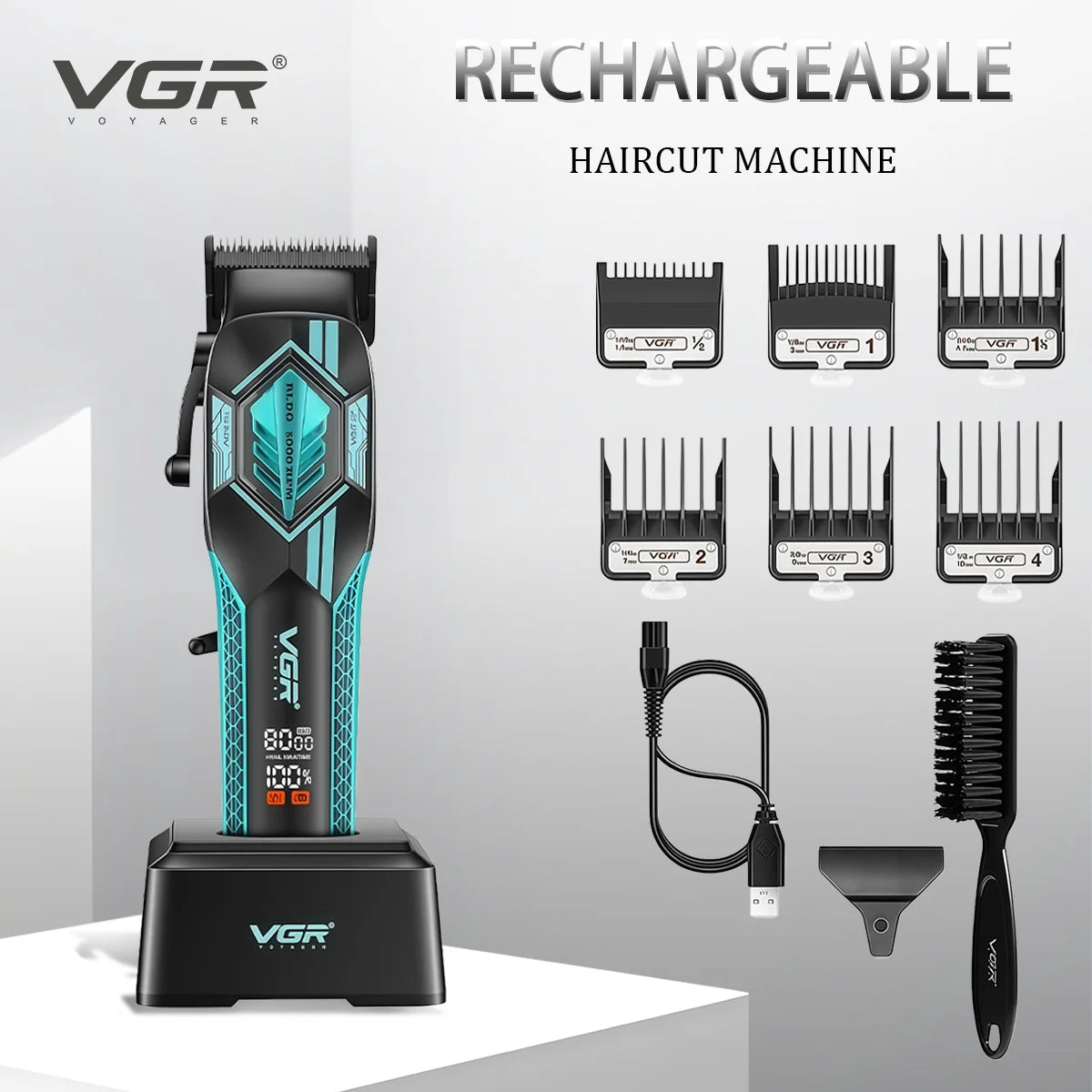 VGR Professional Hair Clippers Rechargeable Hair Trimmer Adjustable Finishing Haircut Machine DLC Blade Clippers For man V-119