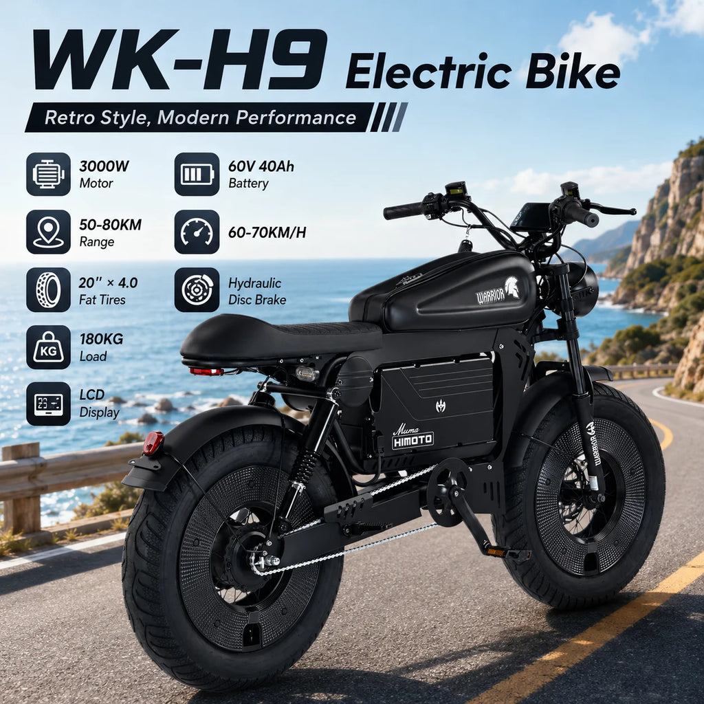 3000W Electric Bike for Adults 60V 40Ah Battery 20x4.0 Fat Tire Motorcycle Style E-Bike 60-70km/h Long Range Off-Road Bicycle