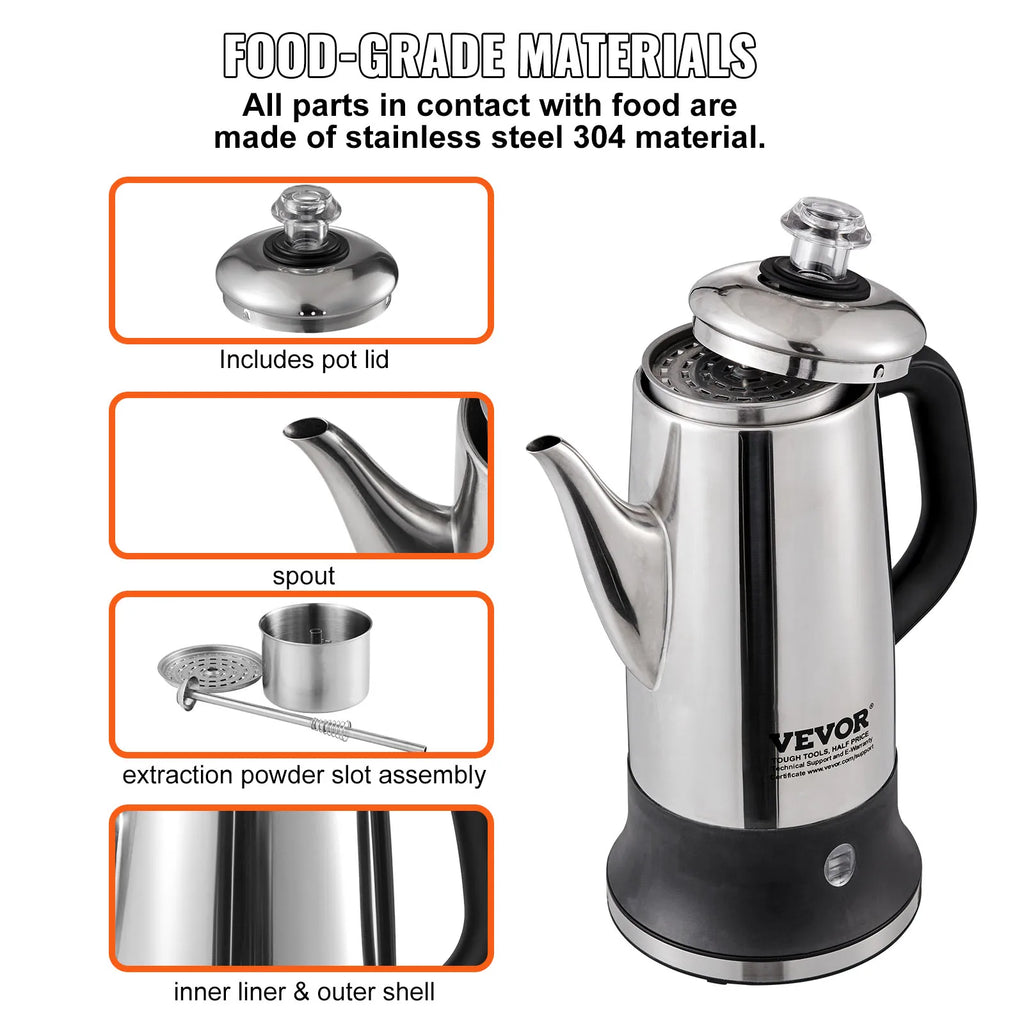 SucceBuy 12-Cup Electric Percolator Coffee Pot 304 Stainless Steel Coffee Percolator with Keep Warm Function