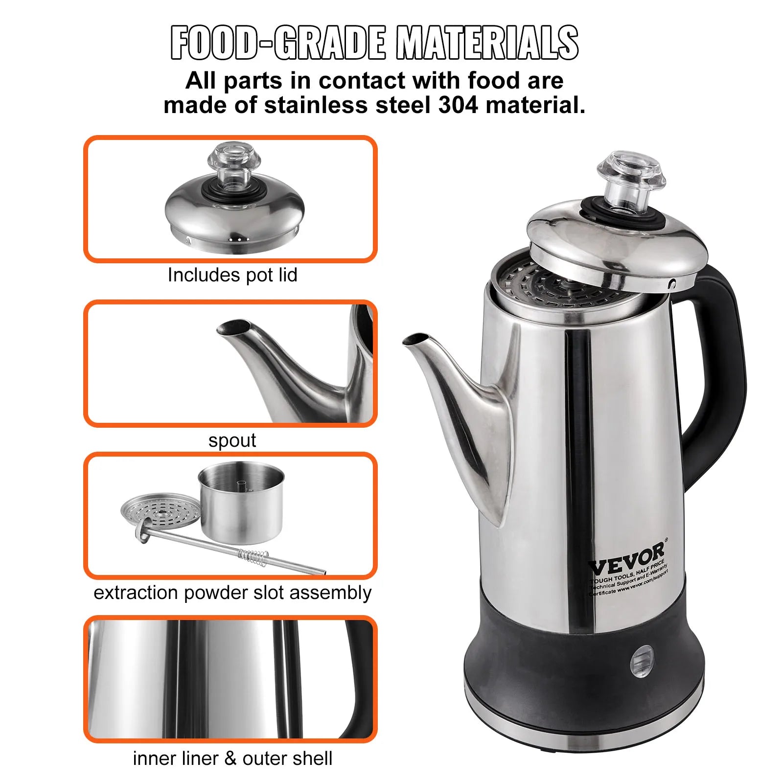 SucceBuy 12-Cup Electric Percolator Coffee Pot 304 Stainless Steel Coffee Percolator with Keep Warm Function