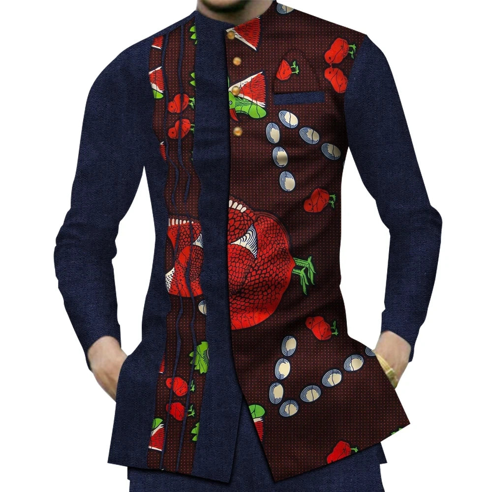 Casual 100% Cotton Mens African Clothing Dashiki Patchwork Print Shirt Tops Bazin Riche Traditional African Clothes WYN380