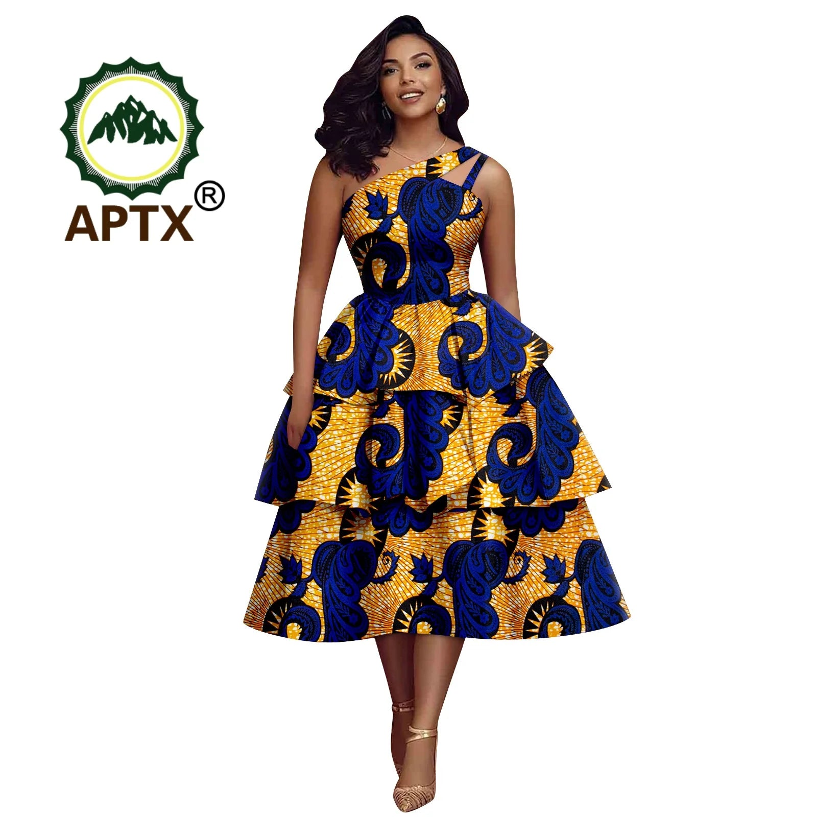 African Dress for Women Ankara Print Skew Collar Sleeveless Mid-Calf Cascading Dress Dashiki Elegant fashion Casual Party Dress
