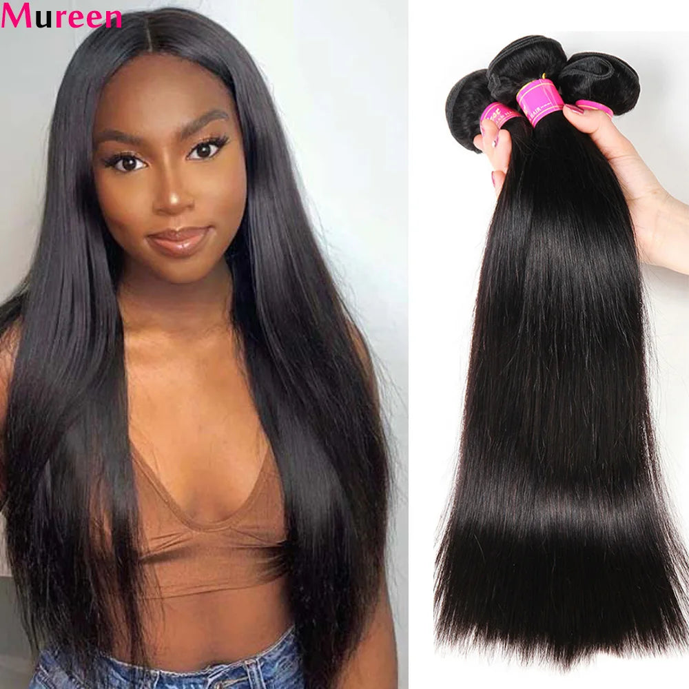 Mureen 100% Unprocessed Raw Human Hair Weave 1/3/4 Bundles Quick Weave Sew In Human Hair Extension Straight Human Hair Bundles
