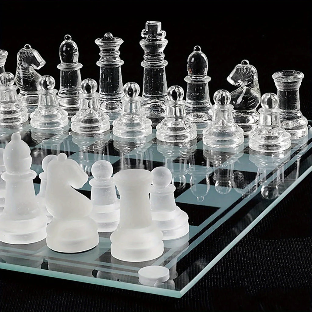 10Inch Handcrafted Glass Chess Set Premium Quality Intricate Design for Home Decor  Perfect for Game Nights & Chess Lovers