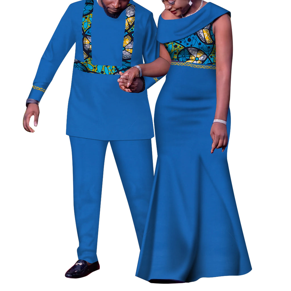 African Couple Outfits Match Sets Dashiki African Mens suit and Dresses for Women Party Couple Clothing WYQ905