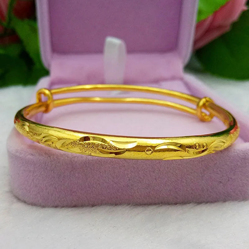 24k Gold 9999 Round Star Bracelet Gold Push-pull Star Imitation Gold Bracelet Hand Decoration Fine Jewelry Bangles