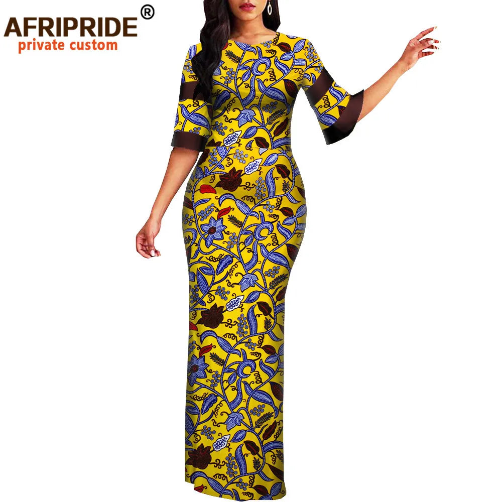 Women`s African Print Half Sleeve Dashiki Maxi Bodycon Dress Dashiki Ankara Party Dresses for Women Wax Batik AFRIPRIDE A1925049