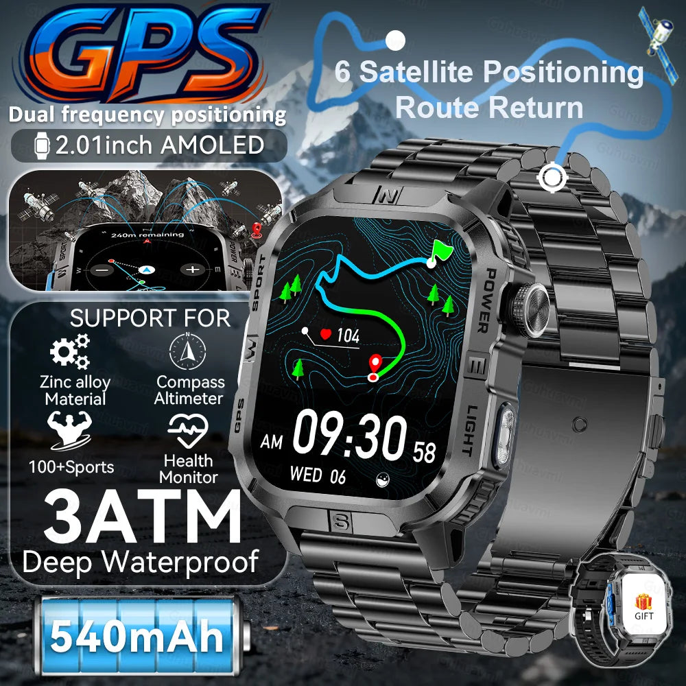 2026New GPS Outdoor Smart Watch Men Women Compass Altimeter Barometer Waterproof Bluetooth Call Sports Smartwatch 540mAh Battery