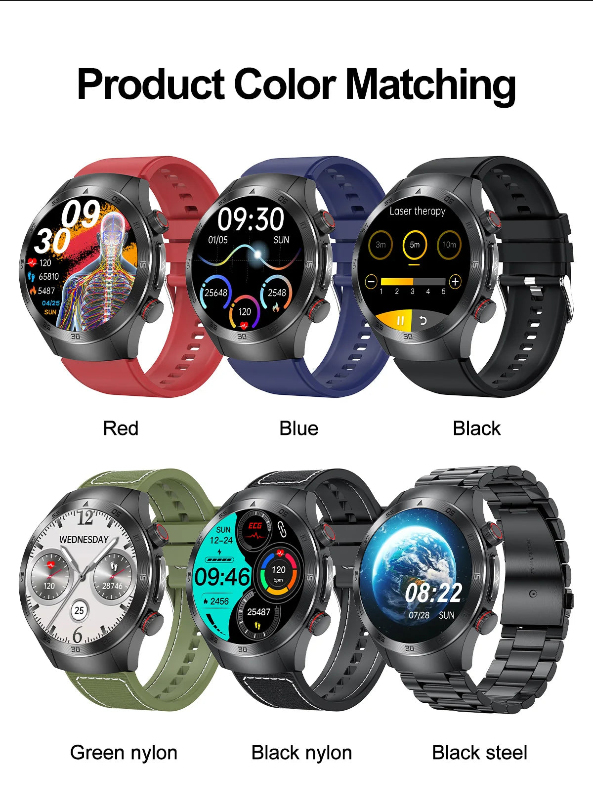 2026New Precise Laser Therapy Bracelet Health ECG+PPG Smart Watch Blood Pressure Blood Lipid Uric Acid BT HD Call SmartWatch Men