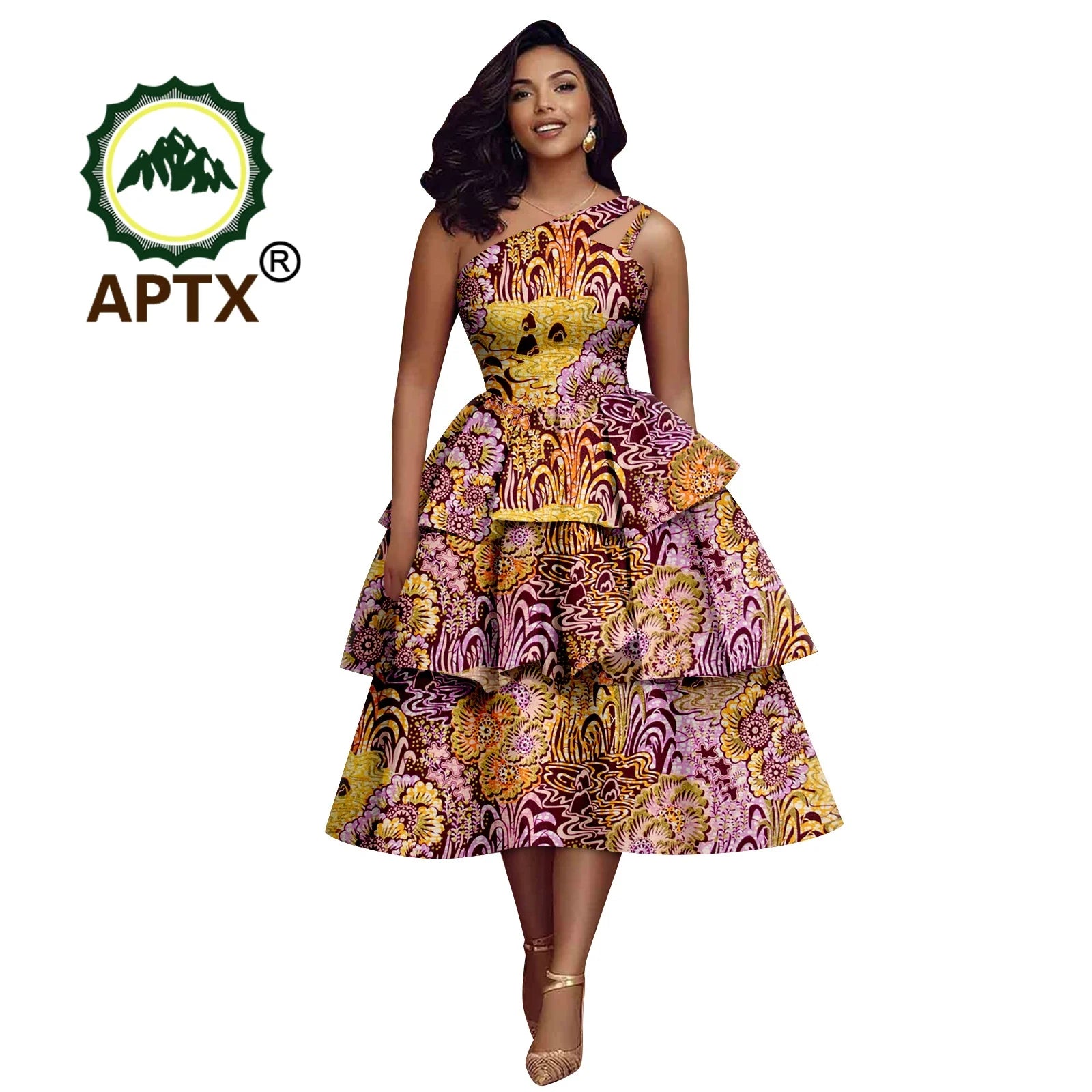 African Dress for Women Ankara Print Skew Collar Sleeveless Mid-Calf Cascading Dress Dashiki Elegant fashion Casual Party Dress