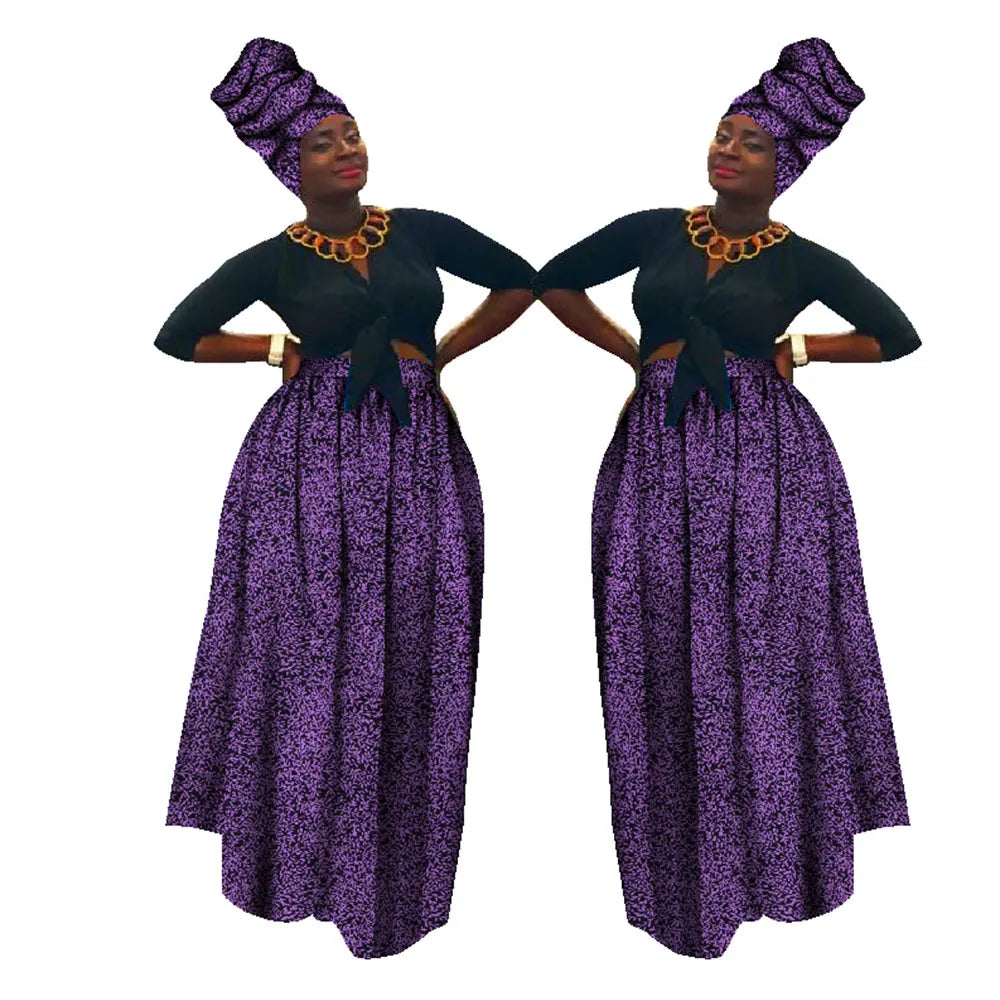 Dashiki African High Waist Ball Grown Skirt Bazin Riche African Skirt and African Headscarf 2 Pieces Lady Maxi Long Skirt WY1270