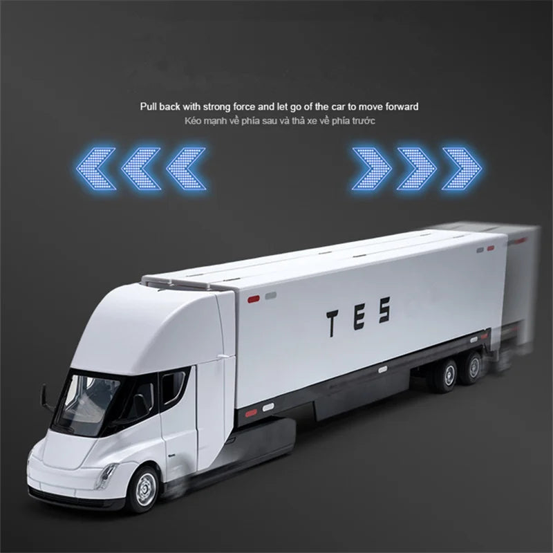 1:32 Semi Alloy Electric Semi Trailer Truck Head Car Model Diecast Container Transport Truck Vehicles Car Model Sound Light Toys