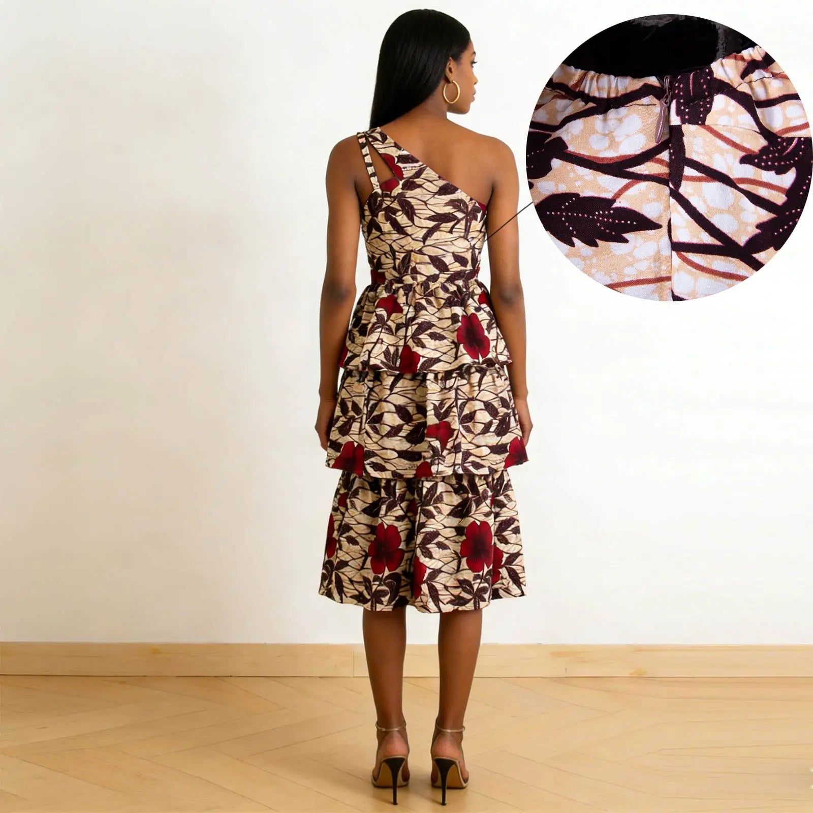 African Dress for Women Ankara Print Skew Collar Sleeveless Mid-Calf Cascading Dress Dashiki Elegant fashion Casual Party Dress