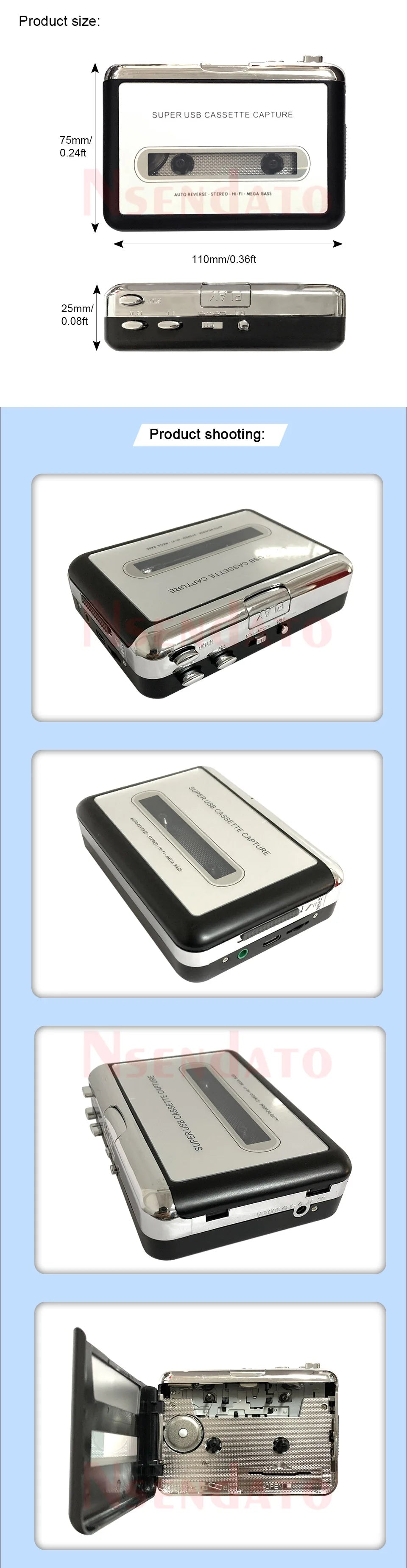 Portable USB C Cassette Player Recorder Tape to mp3 converter Type C to USB Cassette Capture Audio Music Radio Player