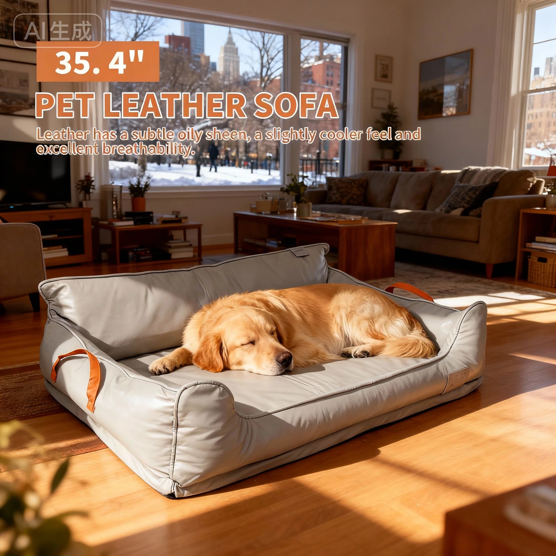 Large Dog Bed Leather Soft Plush Donut Snuggly Warm Cozy Pet Mat for Small to Extra Extra Large Dogs Rectangle Shape