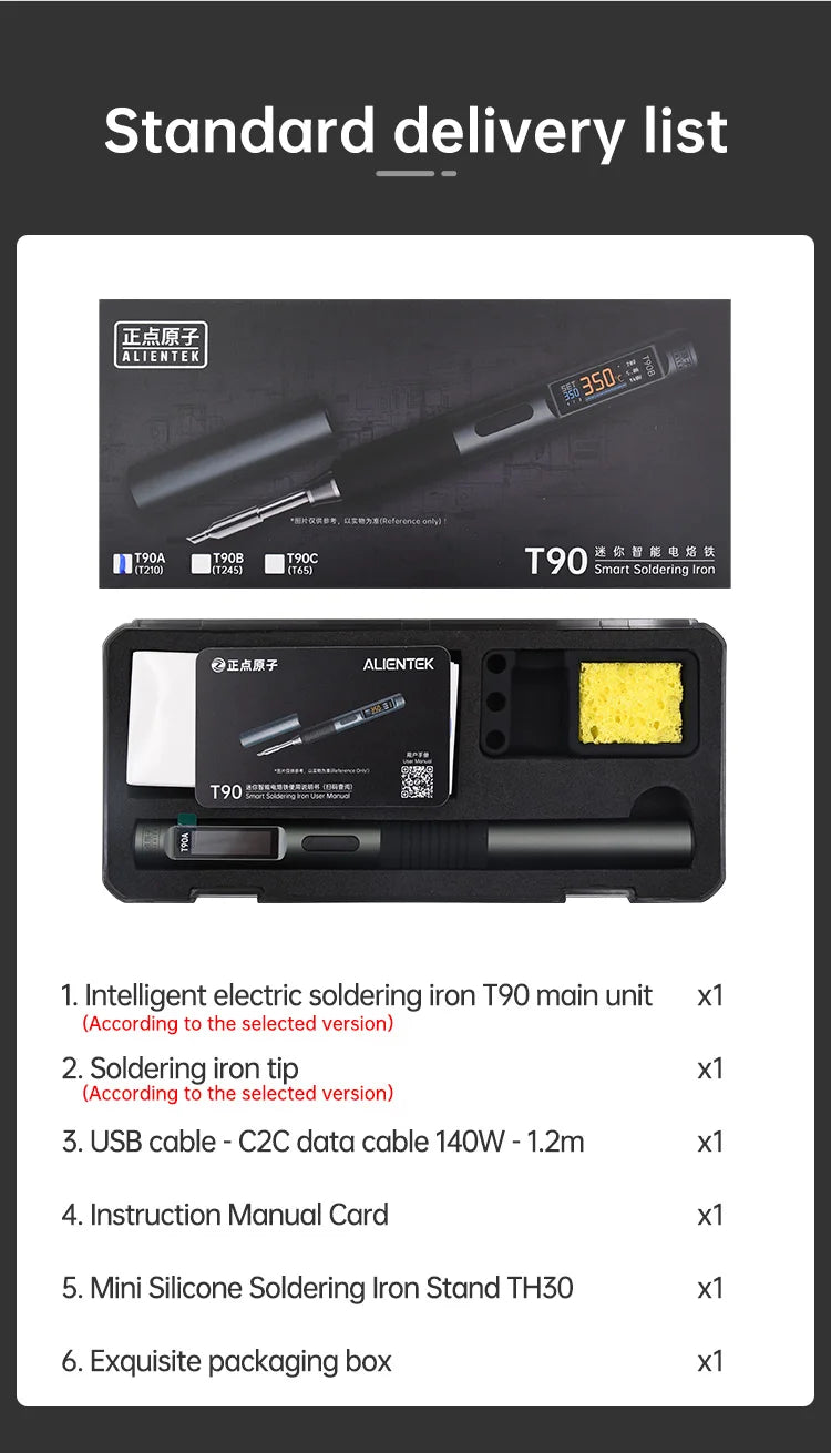 ALIENTEK T90 Smart Soldering Iron PD 140W Adjustable Temperature DC 28V 80-450℃ Welding Solder Station Kit C245 C210 T65 Tools