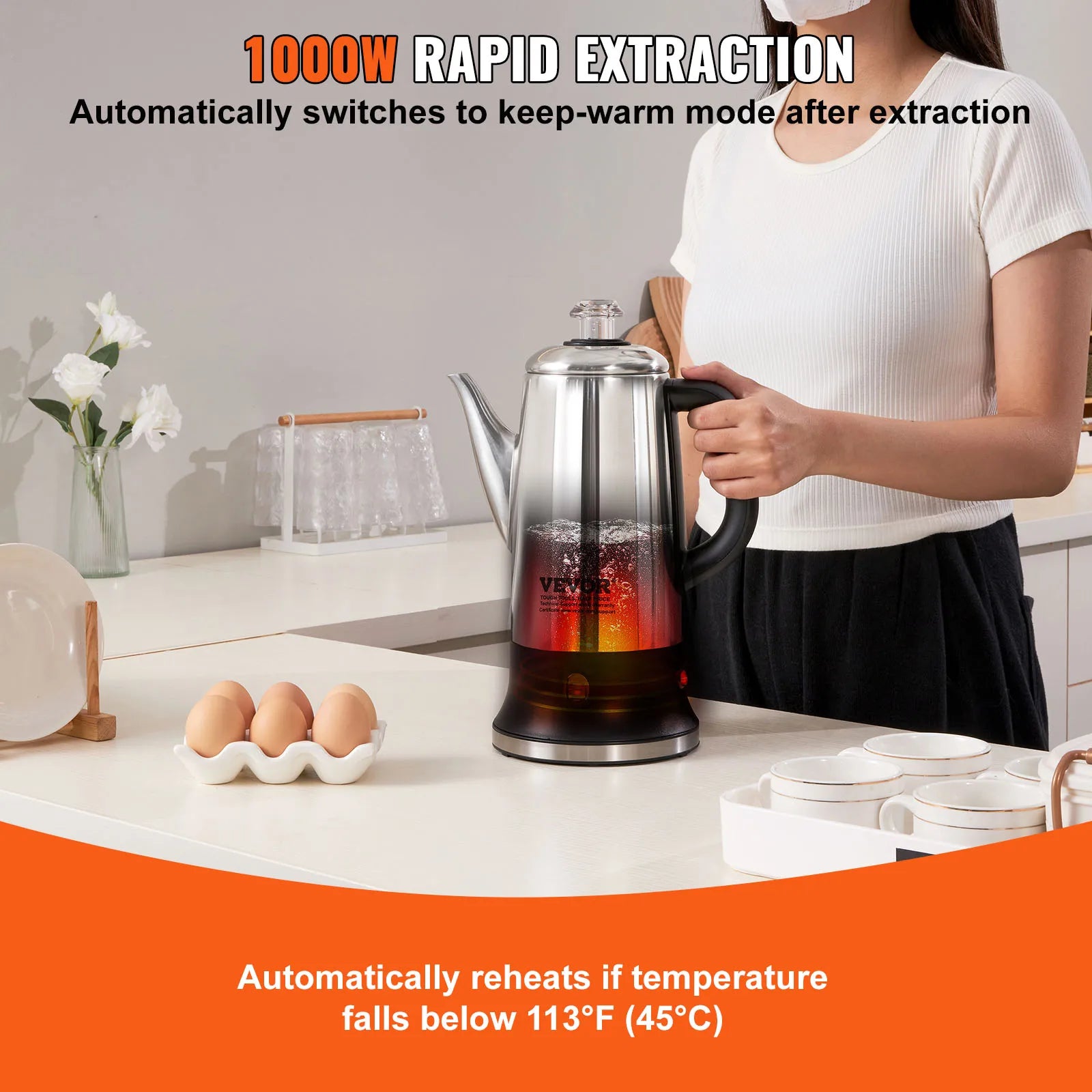 SucceBuy 12-Cup Electric Percolator Coffee Pot 304 Stainless Steel Coffee Percolator with Keep Warm Function
