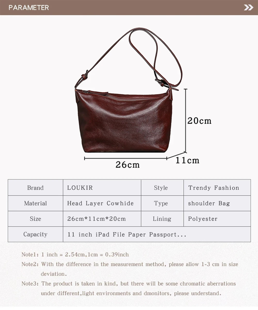 LUOKIR New Women's Genuine Leather Shoulder Bag Fashionable Retro HOBO Bag First Layer Cowhide Crossbody Bag Underarm Bag