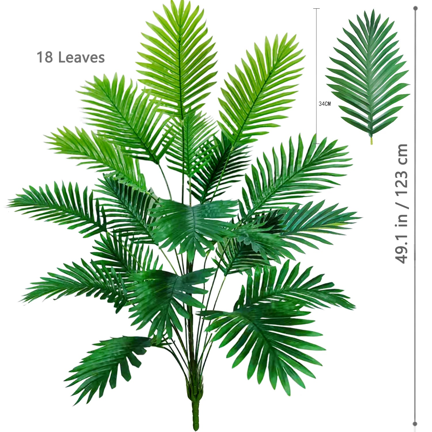 53-123cm  Artificial Palm Tree Tropical Fake Plant Green Plastic Palm Leaf Branches Suitable for Home Garden Decoration