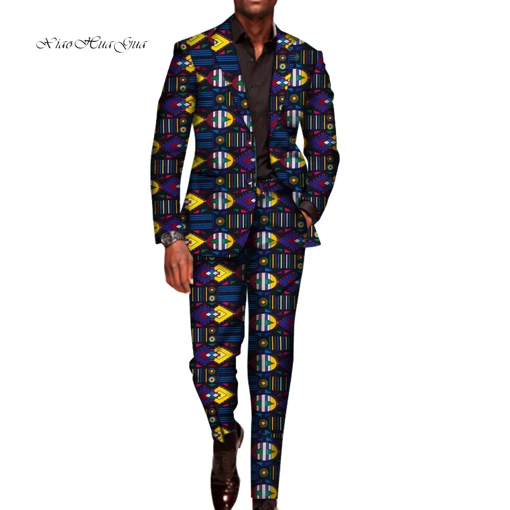 2 Pieces Set for Men Traditional Africa Clothing Pants Suits Men Party Long Sleeve Blazer Suits Plus Size African Outfits WYN602