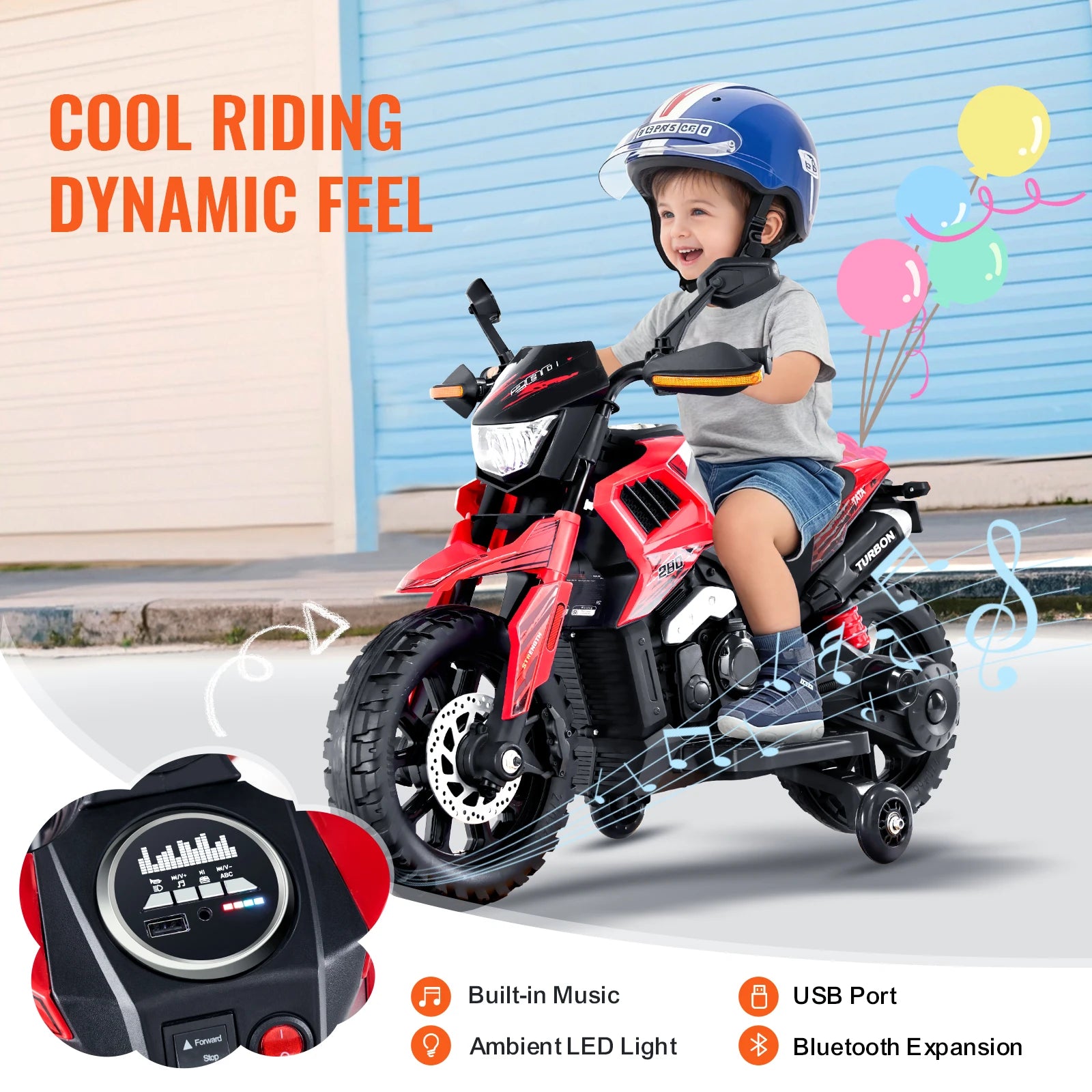 SucceBuy 6/12V Children's Electric Car Kids Ride On Motorcycle with Detachable Wheel Headlight Music Bluetooth for Boys Gifts
