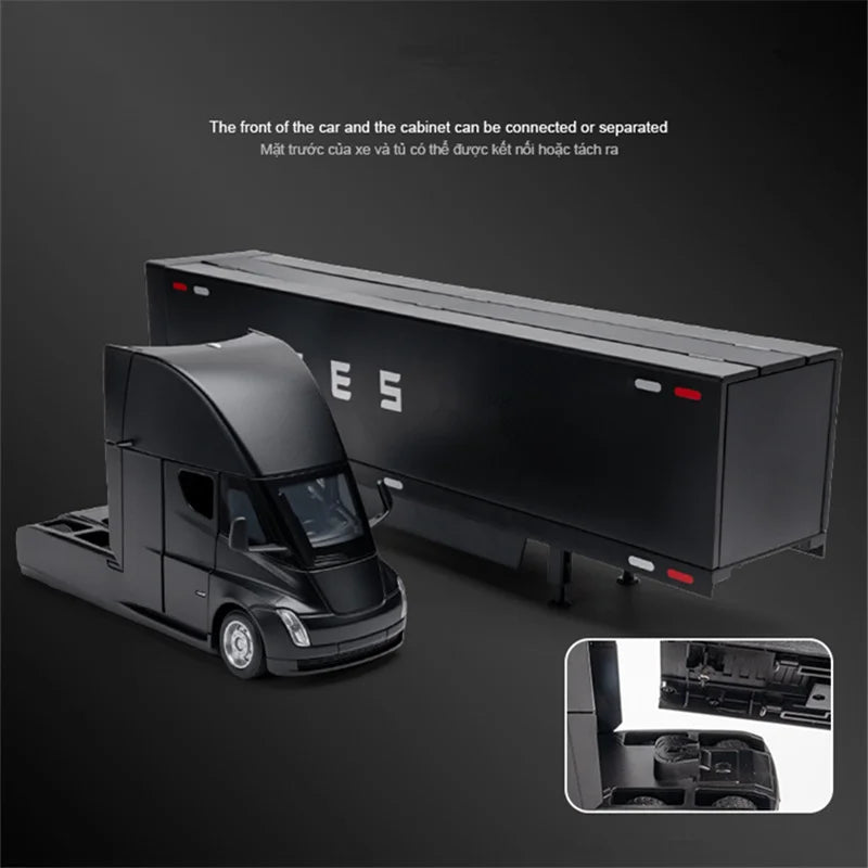 1:32 Semi Alloy Electric Semi Trailer Truck Head Car Model Diecast Container Transport Truck Vehicles Car Model Sound Light Toys
