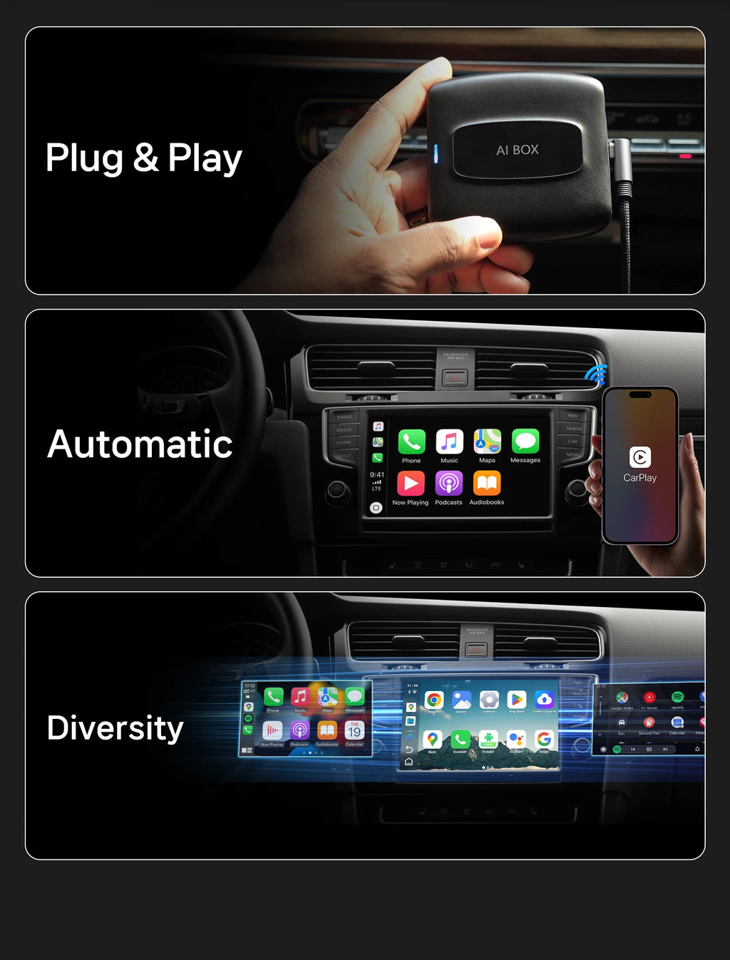 New CarPlay Ai Box for Youtube Netflix Spotify Wireless Adapter for Car Play Android Auto Navigation Music Car Accessories