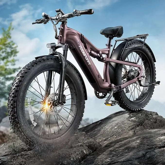 1350W Peak Electric Bike for Adults 48V 20AH Battery 26 Fat Tire Full Suspension Mountain Ebike 80 Miles Range