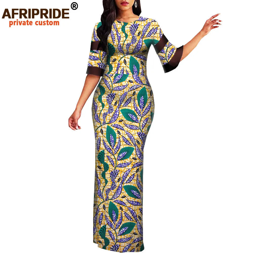 Women`s African Print Half Sleeve Dashiki Maxi Bodycon Dress Dashiki Ankara Party Dresses for Women Wax Batik AFRIPRIDE A1925049