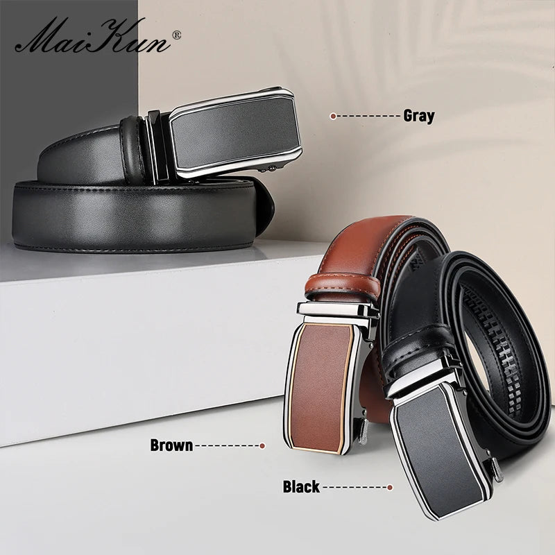 Maikun Leather Ratchet Belt For Men Click Leather Belt Adjustable Buckle Trim To Fit Black Brown