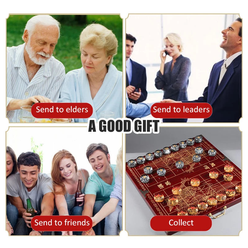 Chinese Chess Set Luxury Table Board Games Artificial Crystal Engraving Chess Family Party Children Adult Collect Birthday Gift